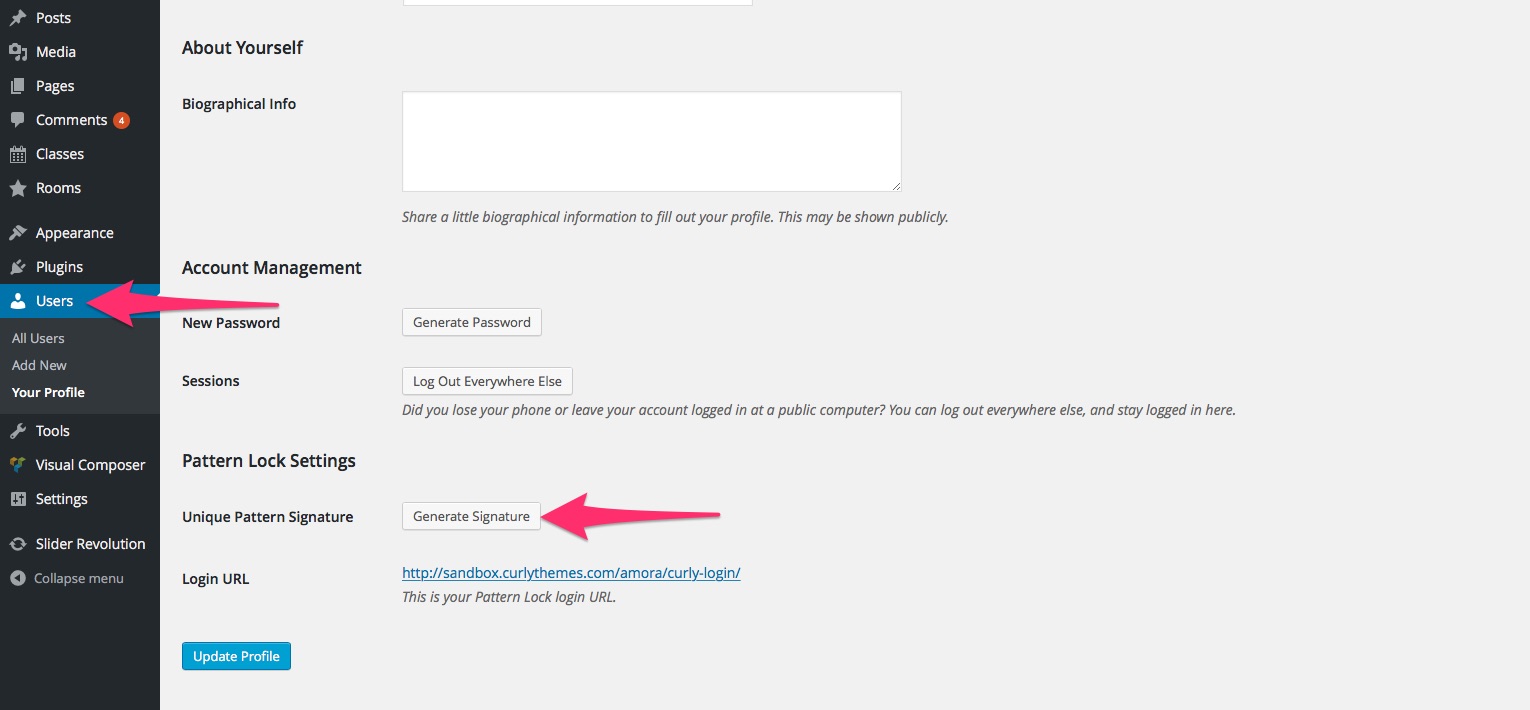 Users Patternlock Settings