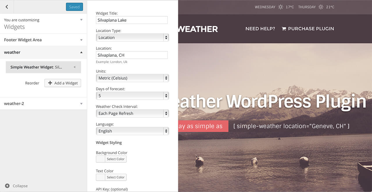 easy weather widget for web site