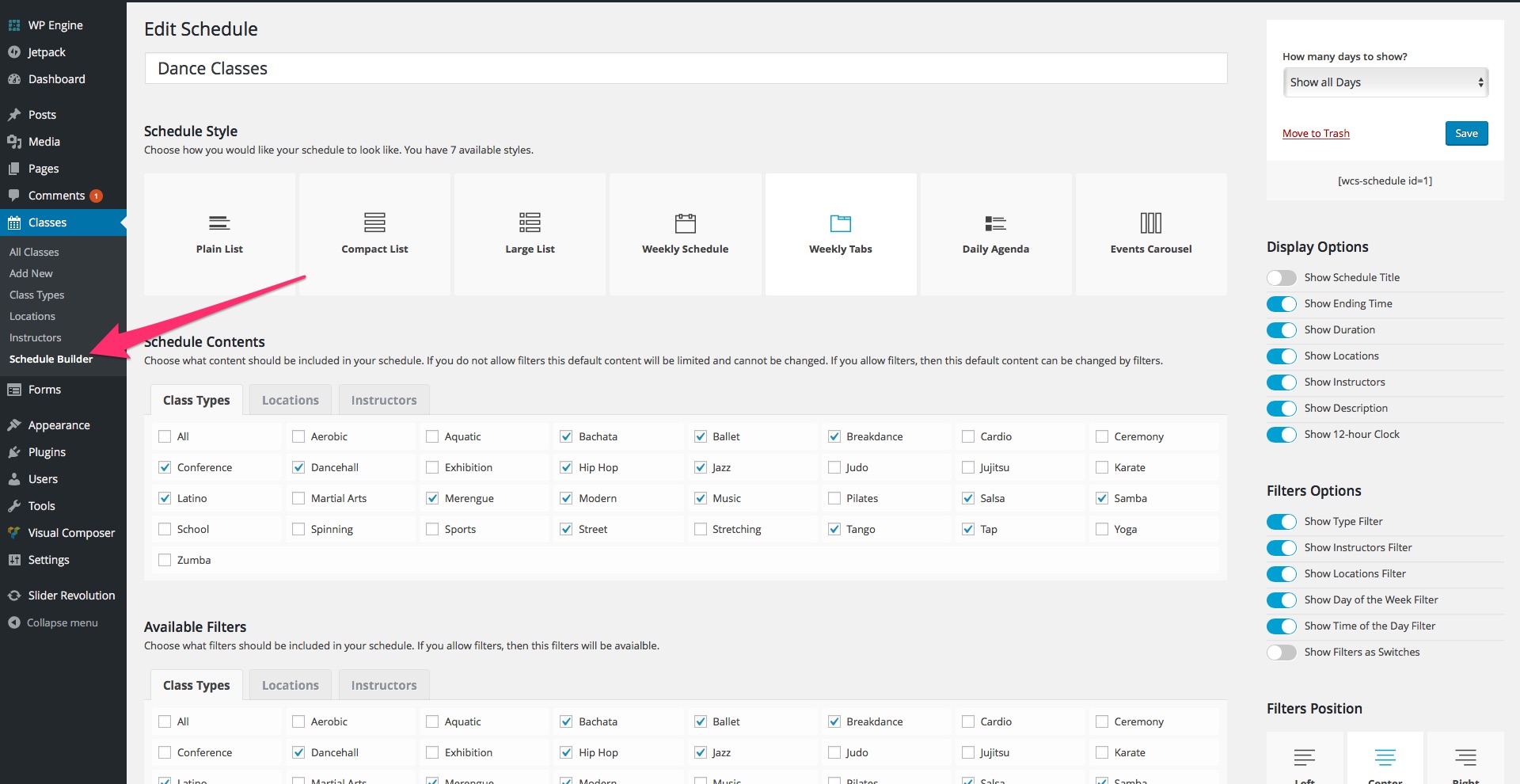 Schedule Builder tab