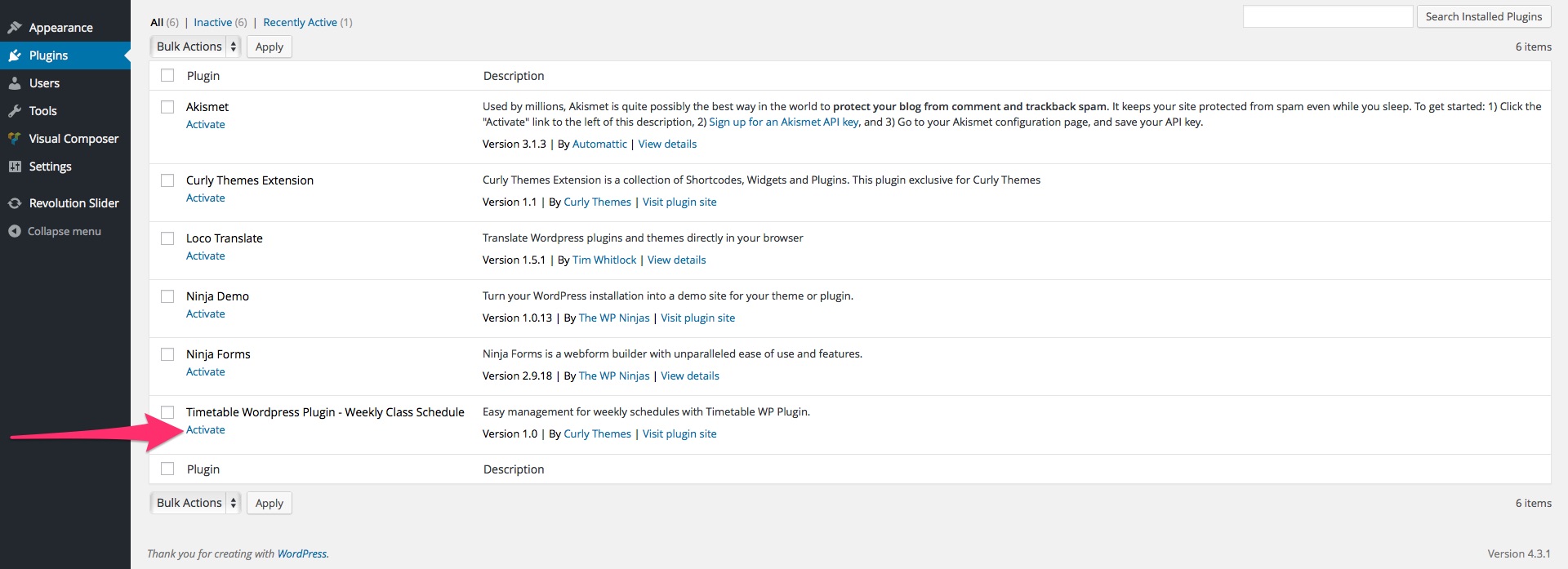 v web content class schedule quicklinks